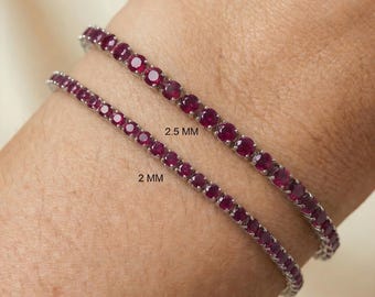 Natural Red Ruby 14Kt Yellow Gold Tennis Bracelet, July Birthstone Jewelry for Women