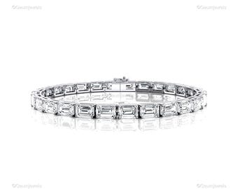 18k White Gold Emerald Cut Lab Diamond Tennis Bracelet