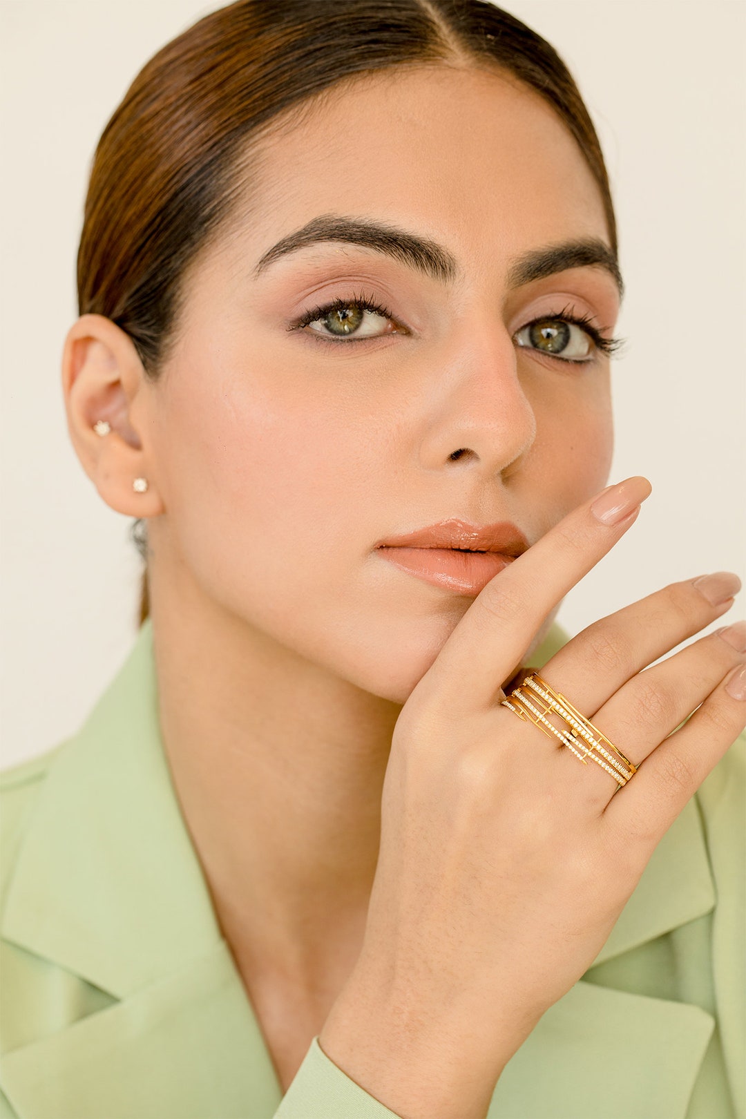 Diamond Ring Double Finger Ring 14k Solid Gold Engagement Etsy