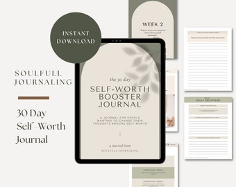 Beige & Olive Self Care Planner | Self-Worth Workbook | Reflection Journal  | Wellness Planner