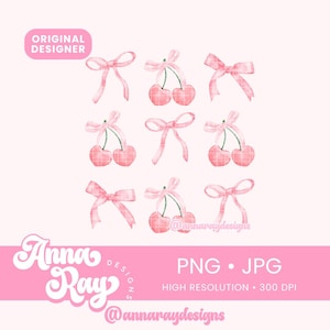 Coquette Cherry Bows PNG JPG Instant Download, Cute Cherry Shirt Design, Coquette Cherries Png, Girly Coquette Png, Girly Vibes Png