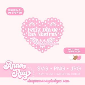 Dia De las Madres Papel Picado Corazon SVG PNG JPG Instant Download, Dia De Las Madres-topper, geïnspireerd op Papel Picado, Mexicaanse Moederdag