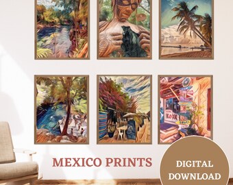 Mexico Wall Art Set of 6 Prints Gallery Wall Set, Mexico Art Print, Mexico Gallery Wall Set, Travel Art Print,Home Decor Posters