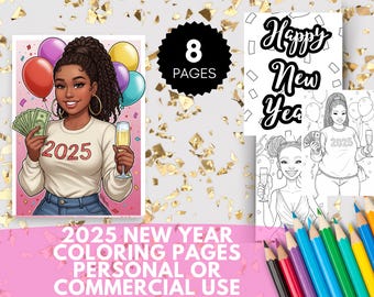 2025 Coloring Pages Melanin Coloring Pages New Years Coloring Pages PLR MRR