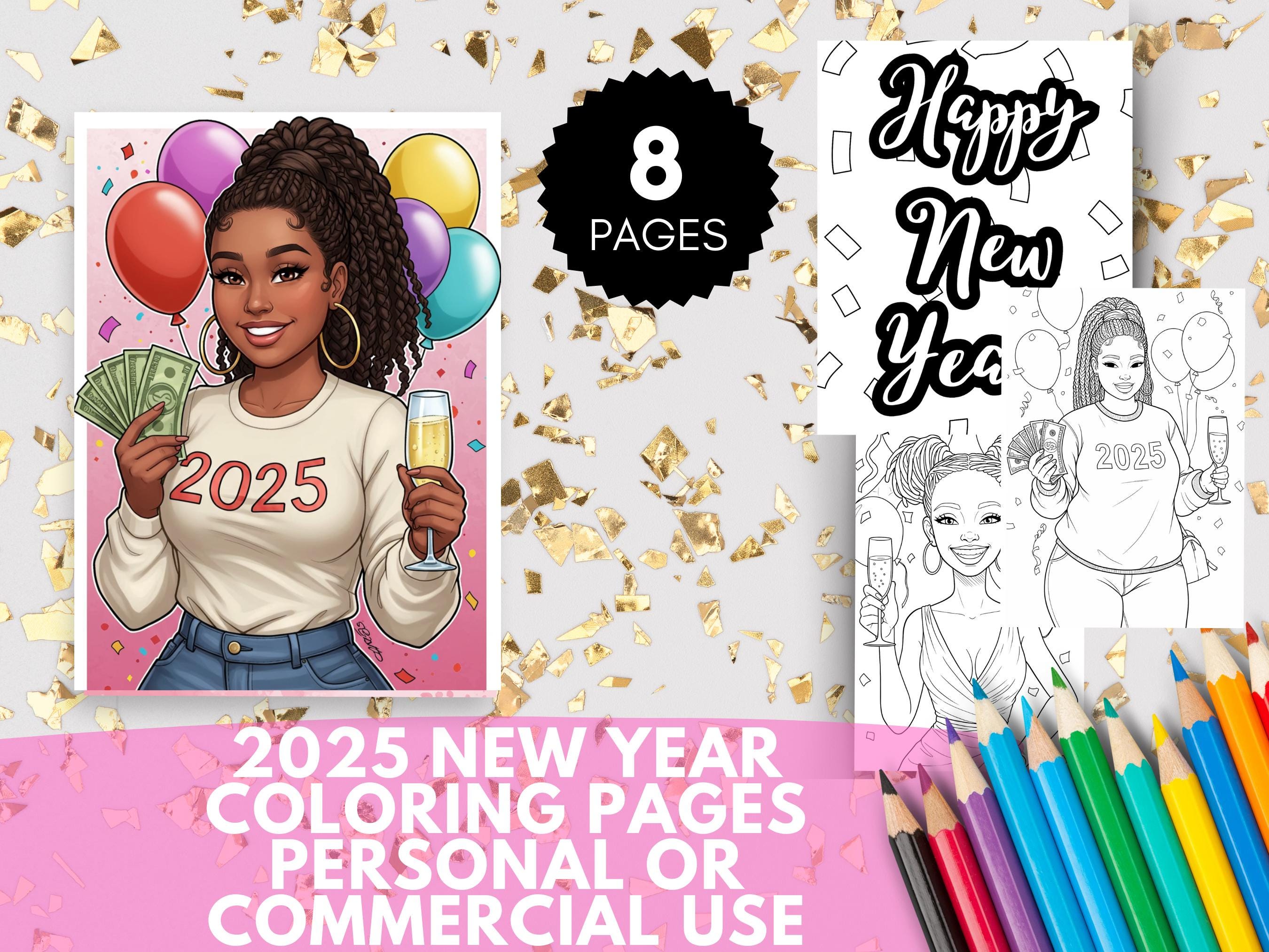 2025 Coloring Pages Melanin Coloring Pages New Years Coloring Pages Plr