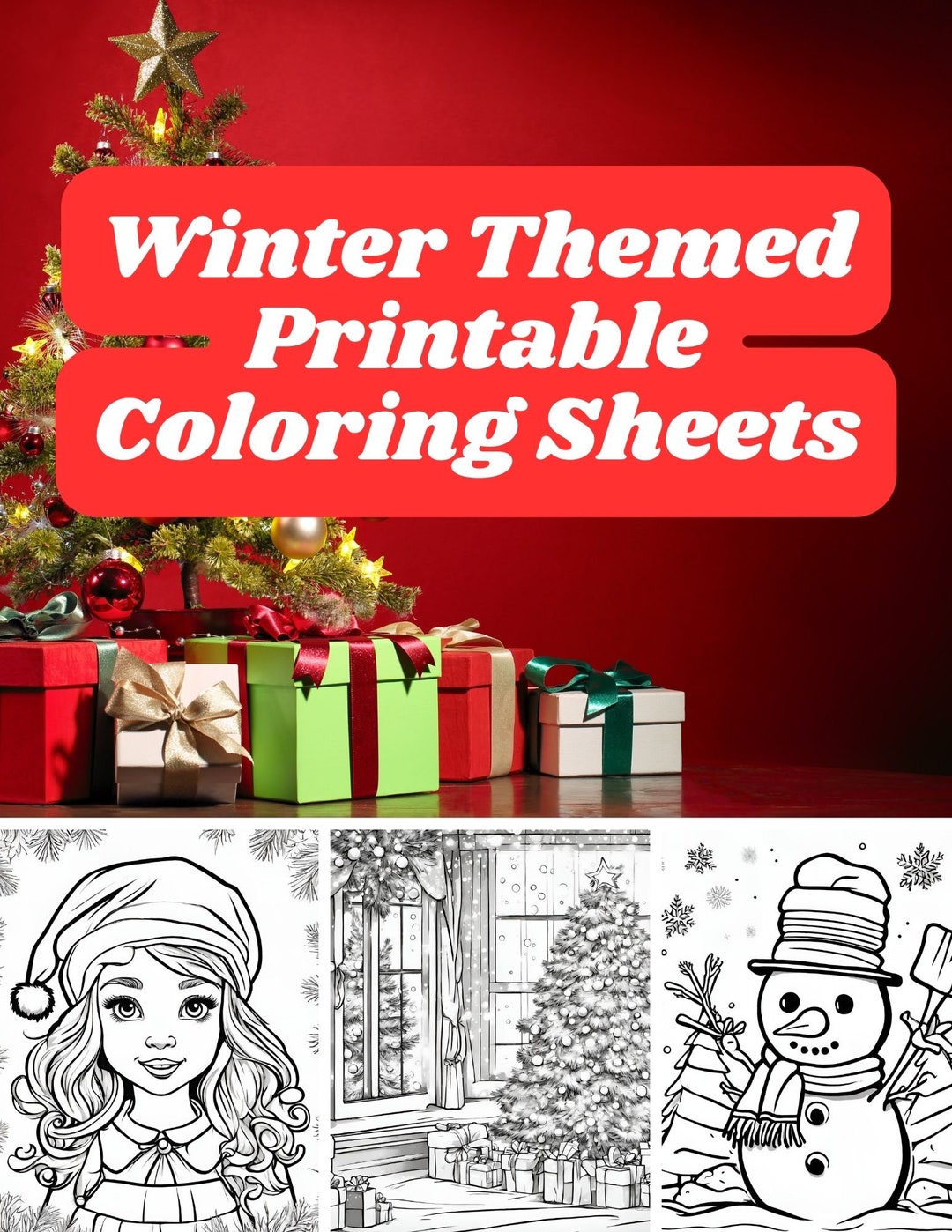 Christmas Winter Printable Coloring Sheets - Etsy