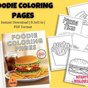 Pagine da colorare di cibo, PLR da colorare, colorazione gastronomica, libri da colorare, pagine da colorare digitali