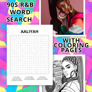 Pagine da colorare di melanina, ricerca di parole, pagine da colorare di magia di ragazza nera, ricerca di parole RNB anni '90, ricerca di parole anni '90, pagine da colorare di ragazza nera