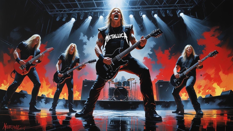 Epic Heavy Metal Concert Painting – High-energy Rock Band Artwork ...