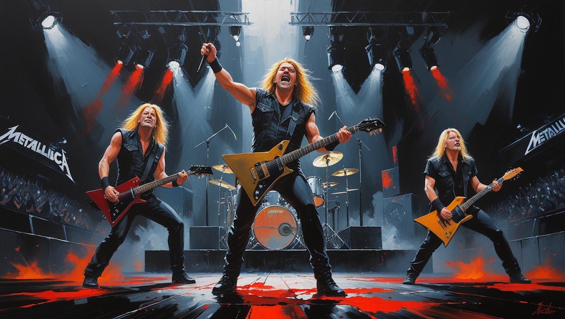 Epic Heavy Metal Concert Painting – High-energy Rock Band Artwork ...