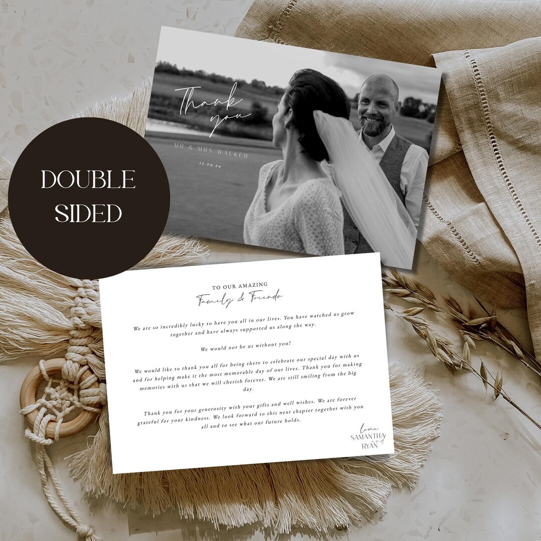 Modern Minimalist Personalised Wedding Photo Thank You Card Template ...