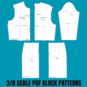 3/8 Scale Block Patterns: Bodice, Skirt, Sleeve + Ruler (PDF Digital Download)
