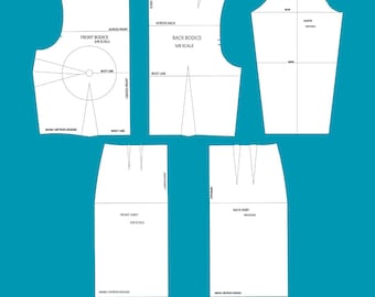 3/8 Scale Block Patterns: Bodice, Skirt, Sleeve + Ruler (PDF Digital Download)