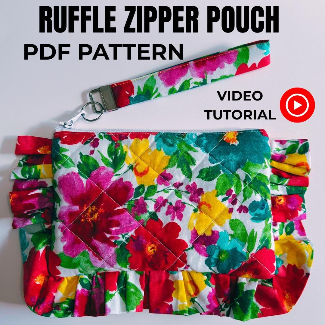 Serger Ruffle Pouch Pattern Ruffle Zipper Pouch Sewing Pattern: Beginner-friendly PDF (digital ...