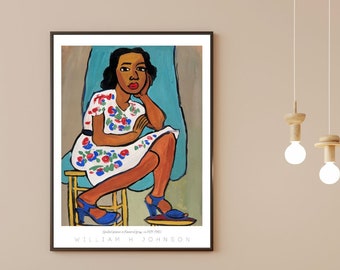 William H Johnson Print: Seated Woman in Flowered Dress (Digital Download) 3658