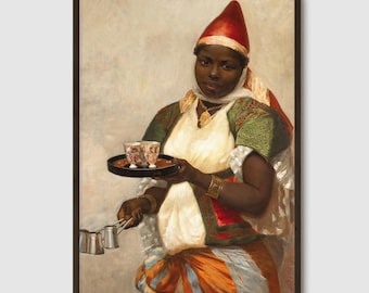 Vintage tunisisk kvinnas kaffetryck: Etnisk kökskonst (digital nedladdning) 3836