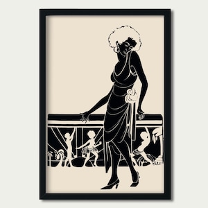 Póster de mujer afroamericana en estilo art déco, arte ilustrativo, silueta, arte sobre la cama, arte de pared, decoración de estantería, arte negro digital 3961