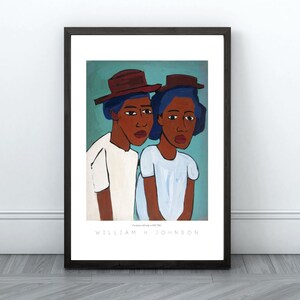 Vintage Afro-Amerikaanse kunst | Twee vrouwen met hoeden | William H Johnson | Zwart meisje kunst aan de muur | Zwarte digitale kunst | Zwarte kunstenaarsprint | 3624