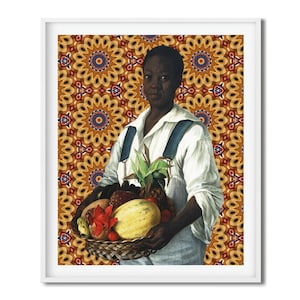 Black Man Vintage Portrait Print: Dark Academia Fruit Basket (Digital Download) 3849