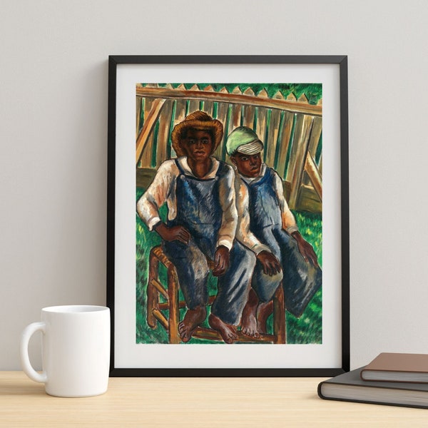 Vintage  African American Art 1930s Oil Painting Black Children Portrait  Malvin Gray Johnson  Dark Academia Decor One Piece Poster Art 3806