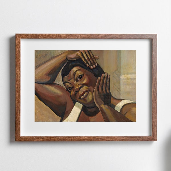 vintage années 1930 Art Black Woman Portrait Fixing Her Hair Wall Art Salon de coiffure One Piece Affiche Noir Expressionnisme Art Peinture à l’huile 3797