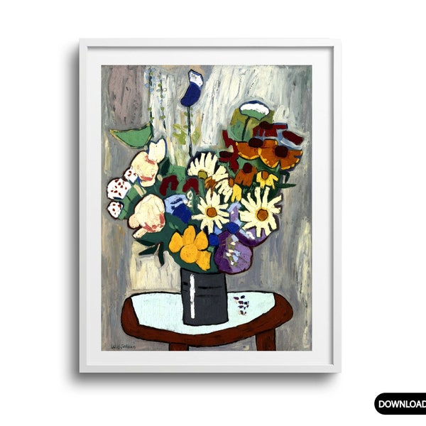 nature morte florale abstraite vintage | Peinture nature morte | Art mural d'appartement | Art mural vibrant | Huile sur contreplaqué | Impression des années 1930 | 3574