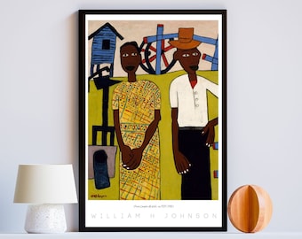 Vintage Black Folk Art Print: African American Couple at Well (Digital Download) 3627A