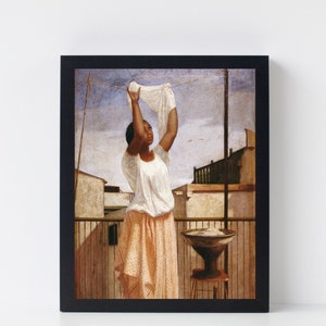 African American Art Black Woman Standing Portrait Hanging Laundry 19th Century Prints Black Figurative Art Digital Moody Wall Art  3833