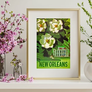 New Orleans Travel Poster: Vintage Magnolia Art Print (Digital Download) 3715
