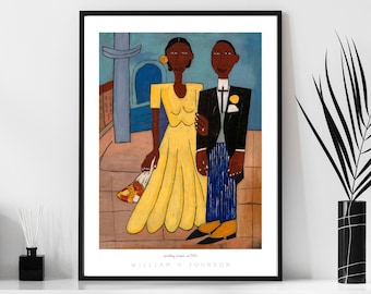 William H Johnson Print: Black Love Wedding Portrait, African American Folk Art (Digital Download)