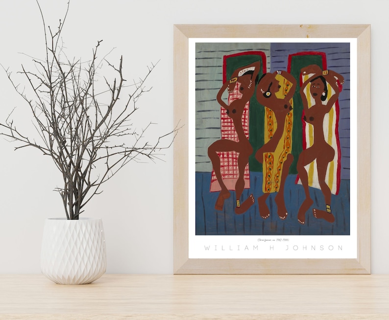 Vintage African American Art Three Dancers William H Johnson Black