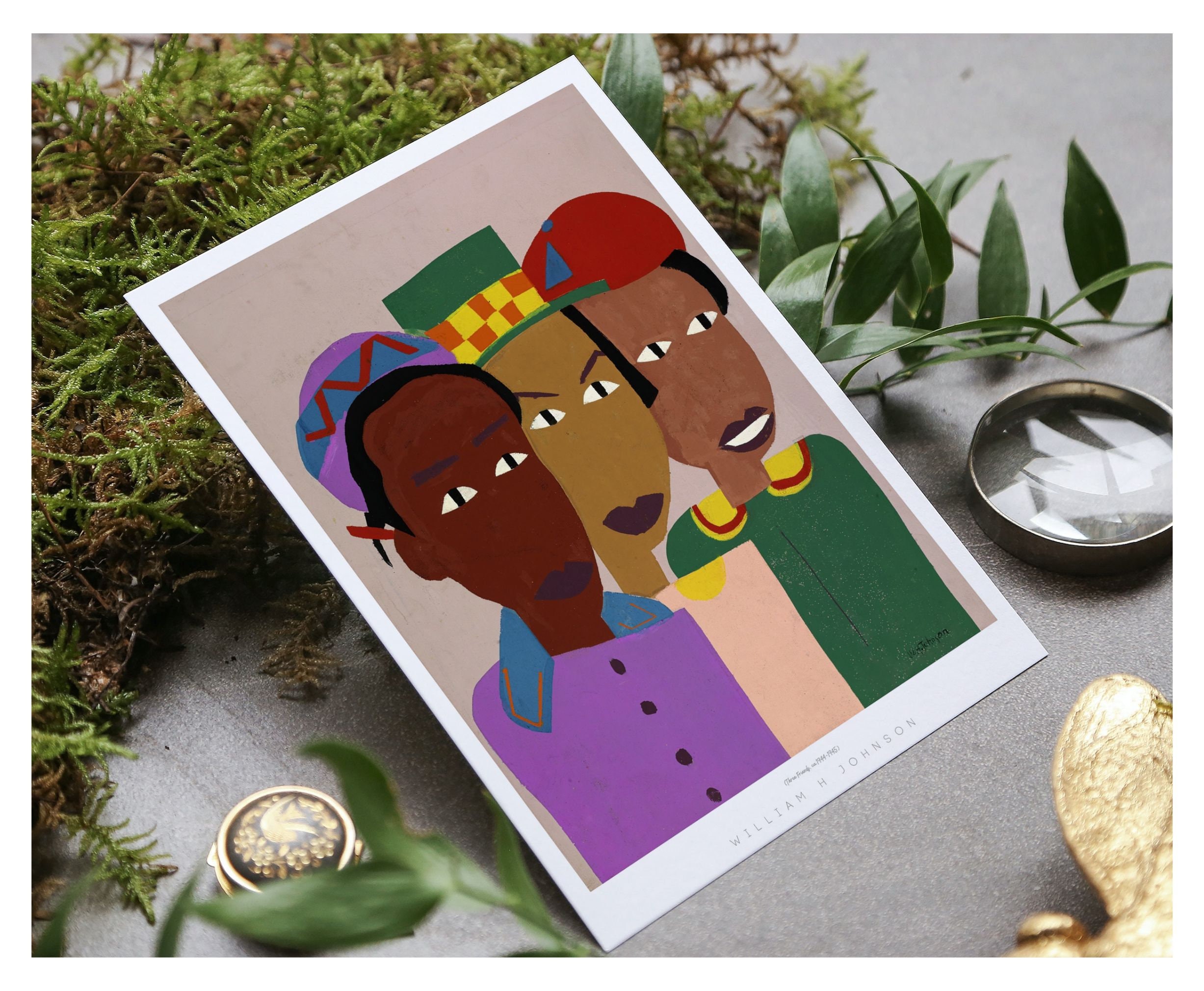 Vintage African American Art Three Friends William H Johnson Black Girl