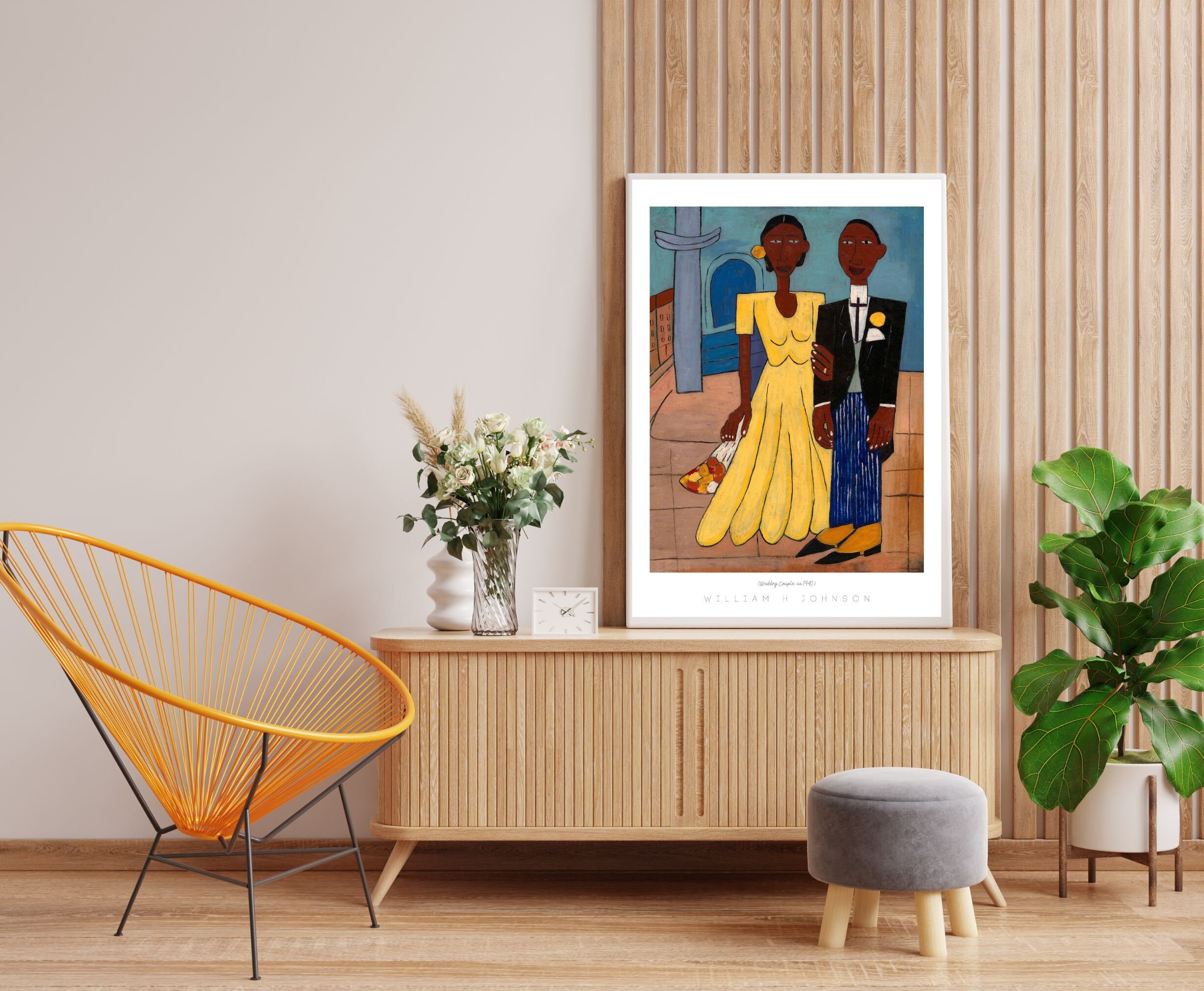 William H Johnson Print: Black Love Wedding Portrait, African