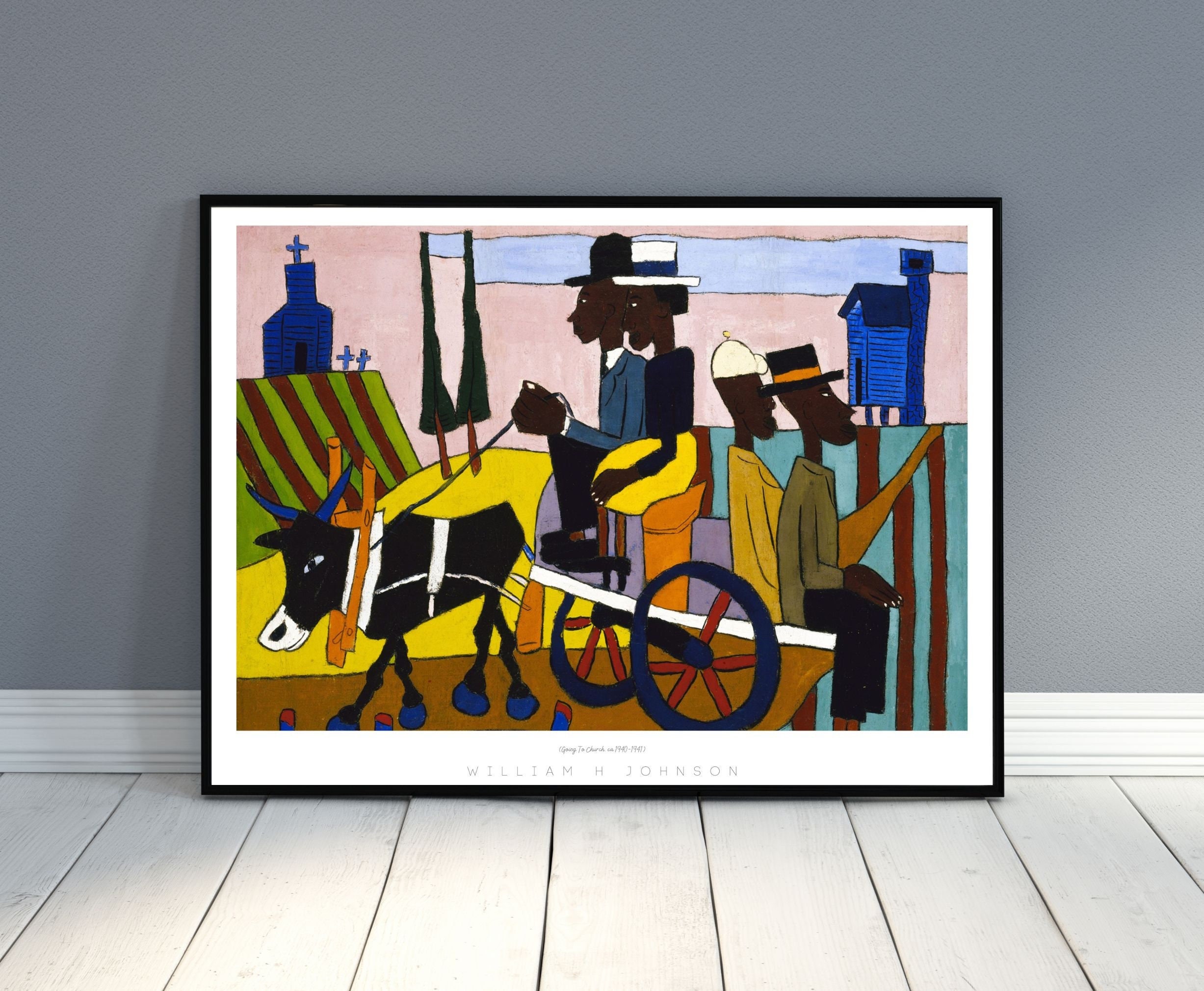 Vintage African American Art Going to Church William H Johnson Oil