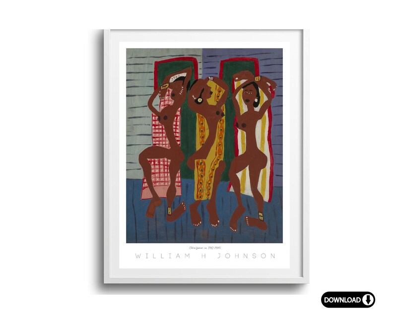Vintage African American Art Three Dancers William H Johnson Black