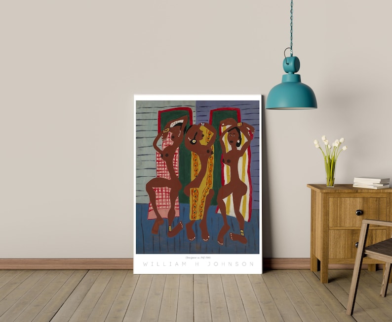 Vintage African American Art Three Dancers William H Johnson Black