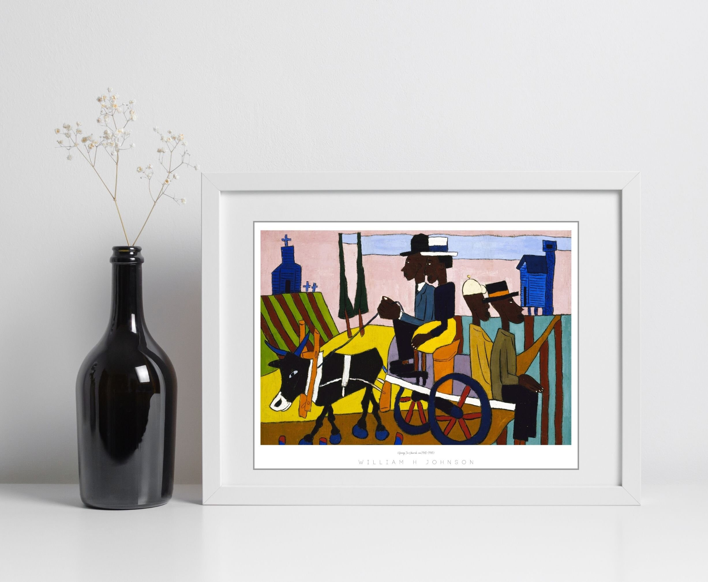 Vintage African American Art Going to Church William H Johnson Oil