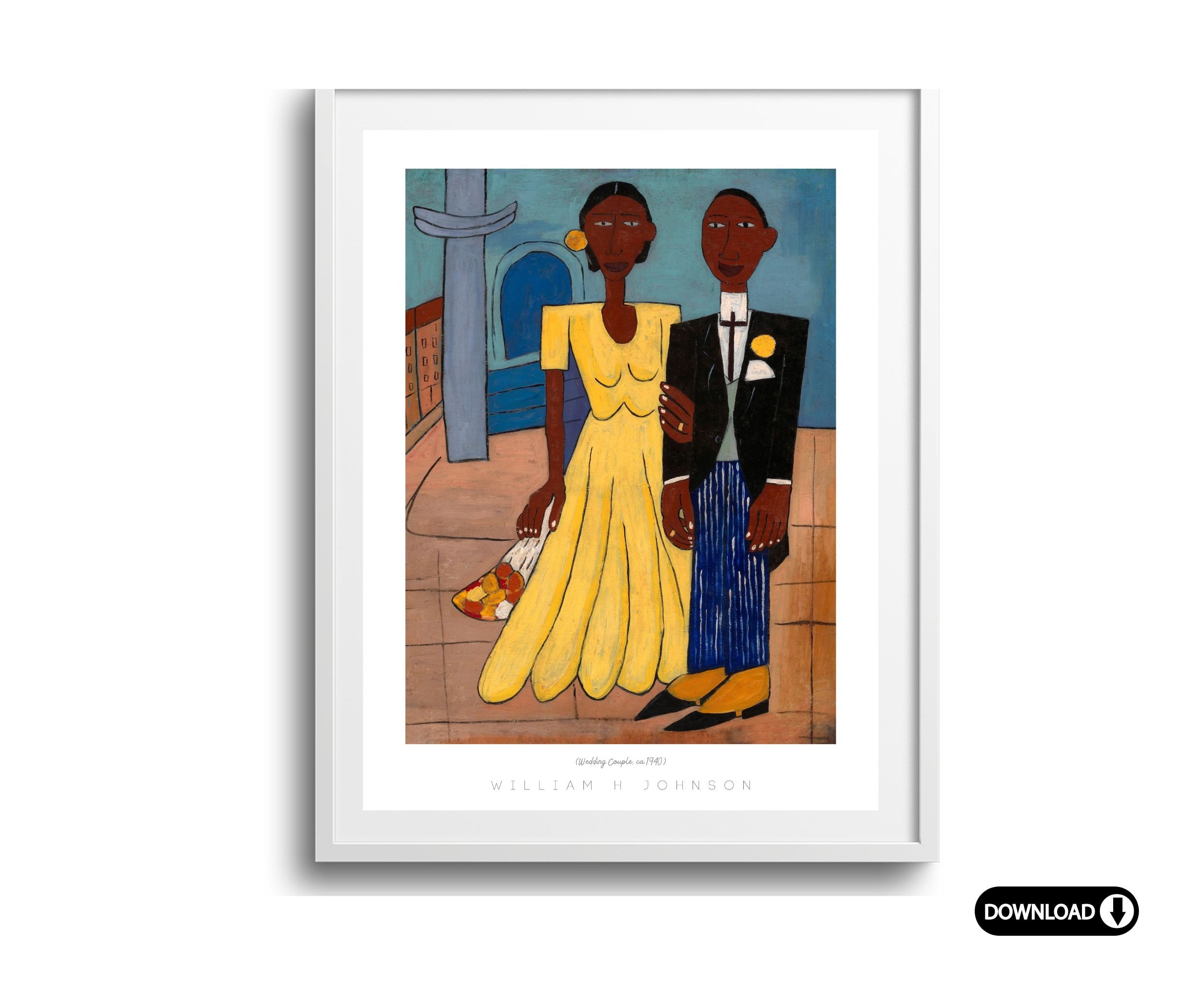William H Johnson Print: Black Love Wedding Portrait, African