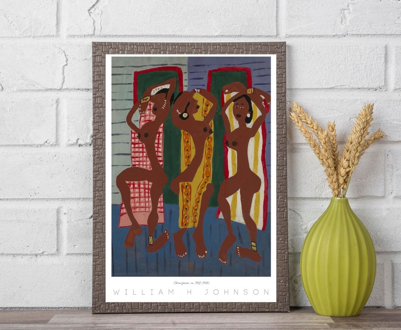 Vintage African American Art Three Dancers William H Johnson Black