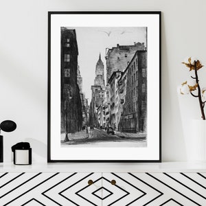 Vintage Black and White New York City Print | Tall Buildings | Etching ...