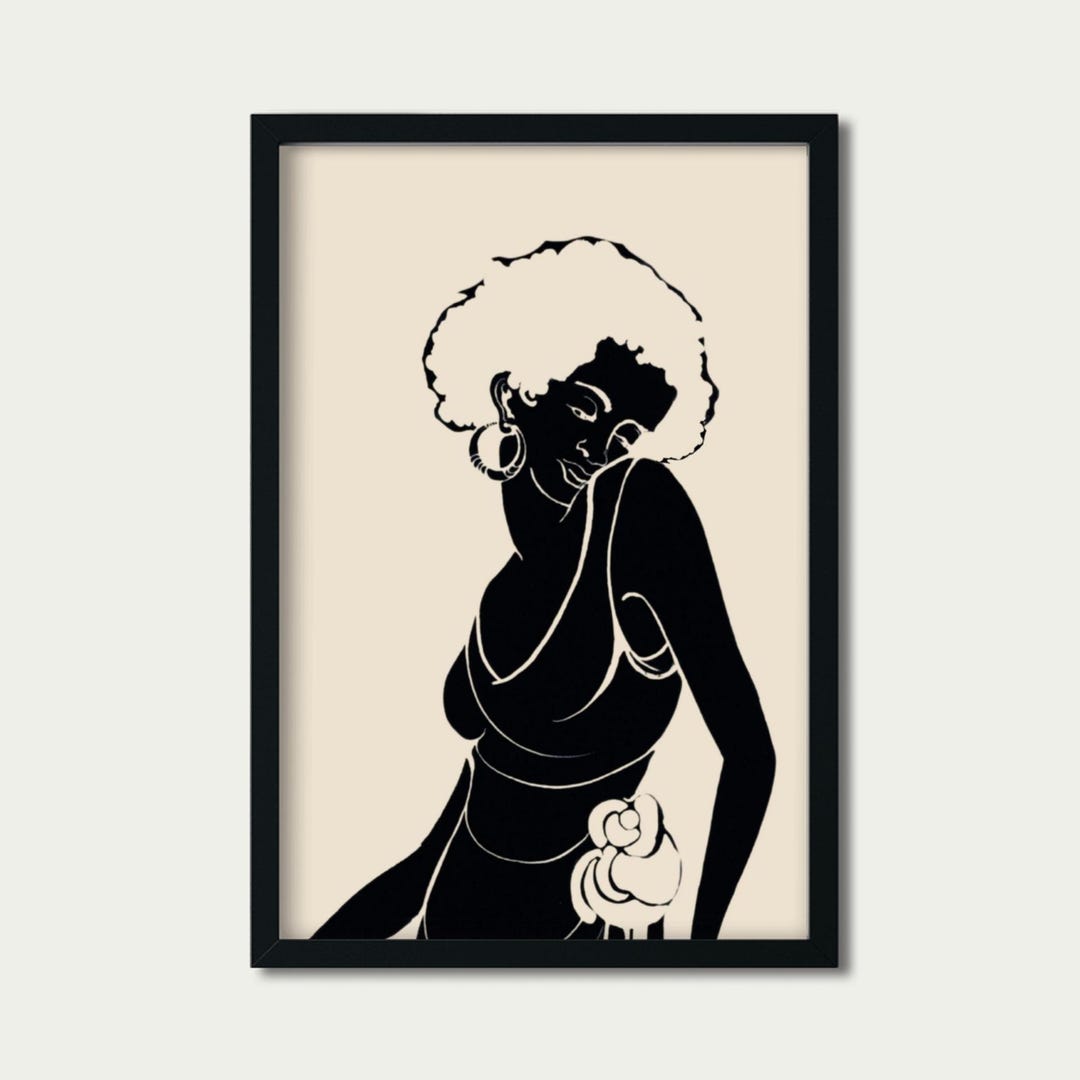Art Deco Black Woman Portrait: Natural Hair Silhouette Art Print ...