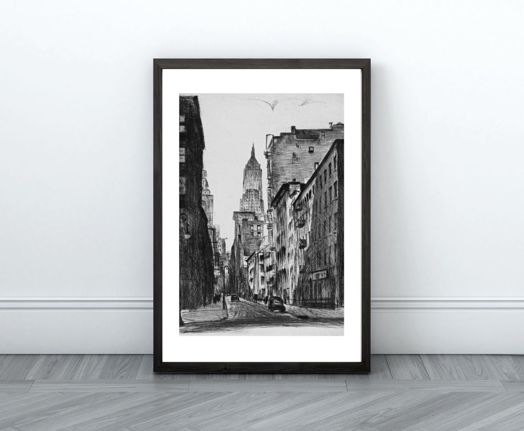 Vintage Black and White New York City Print | Tall Buildings | Etching ...