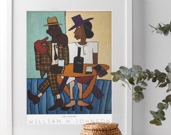 Midcentury Modern Cafe Kunstdruck Paare im Folk Art Stil (Digitaler Download) 3872