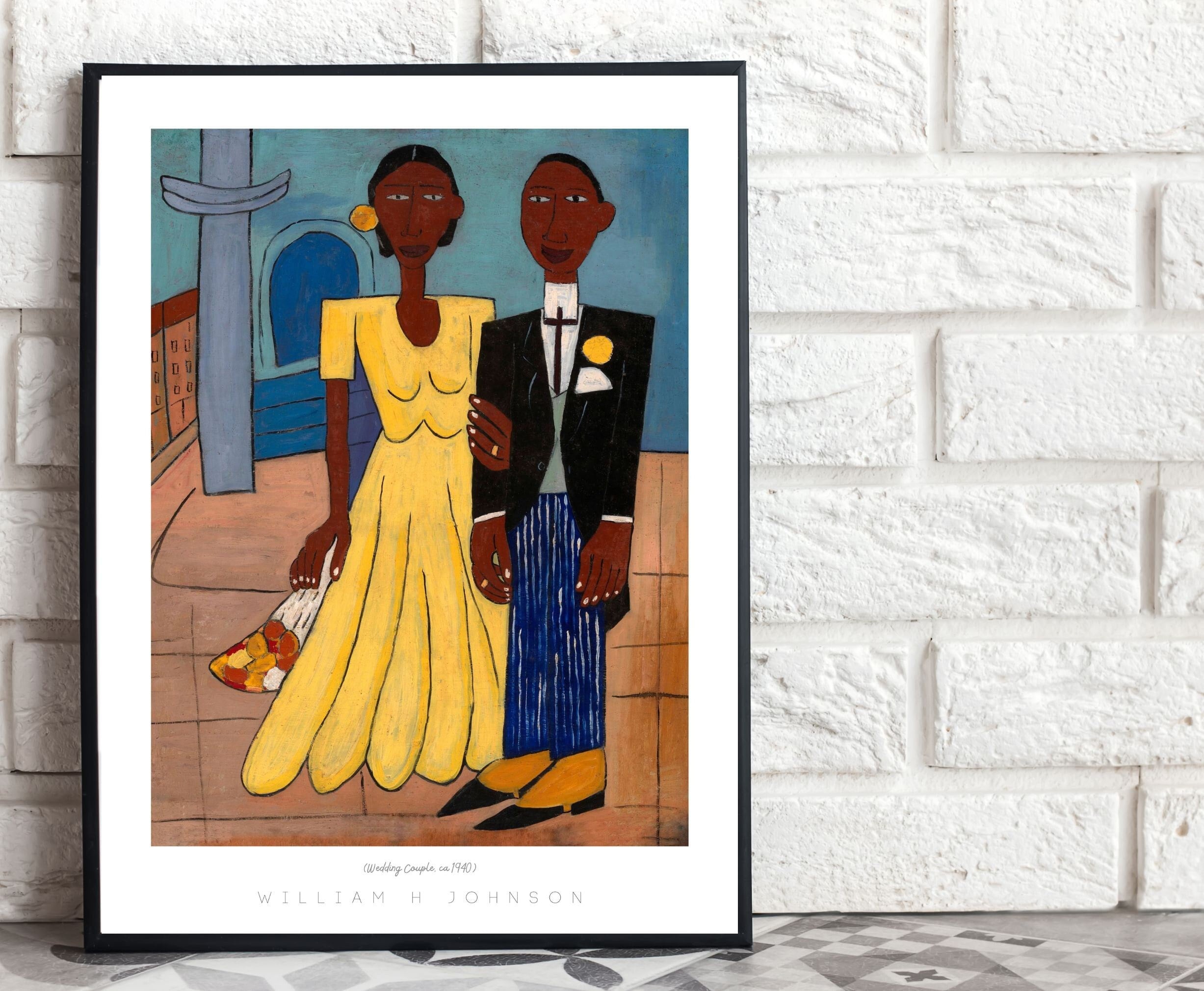 JOHN ELLAM  Williams 3Dアート 花籠 額装 William H Johnson Print: Black Love Wedding Portrait, African
