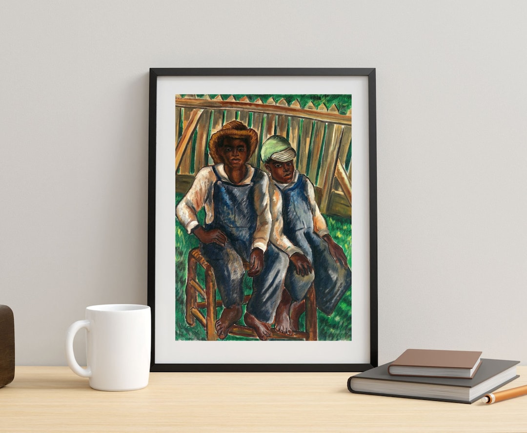 Vintage African American Art 1930s Oil Painting Black Children Portrait
