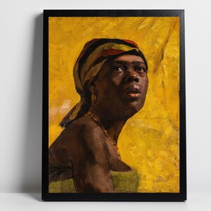 Portrait de visage de femme abstrait jaune, impression vintage du XIXe siècle, décoration d'étagère de livre, art mural abordable, carte de voeux, cadeau pour elle 3796