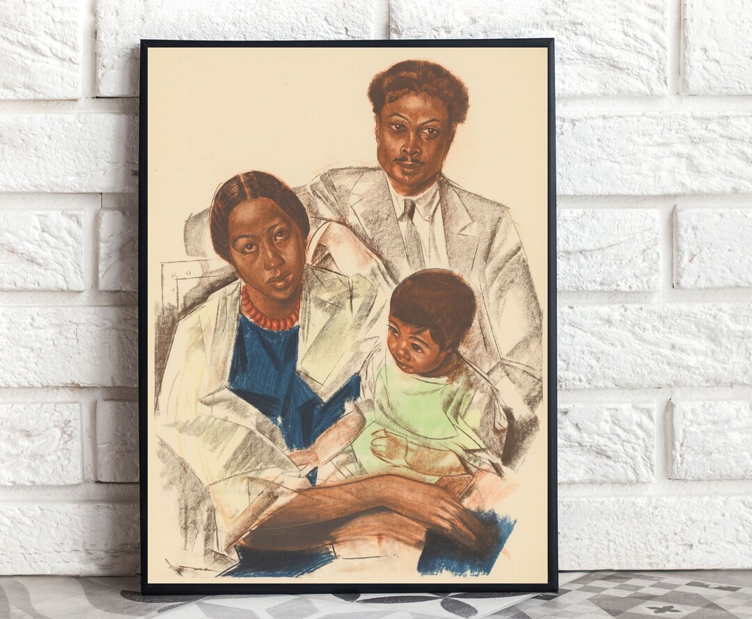 Vintage African American Art Family Portrait Black Woman Wall Art Black
