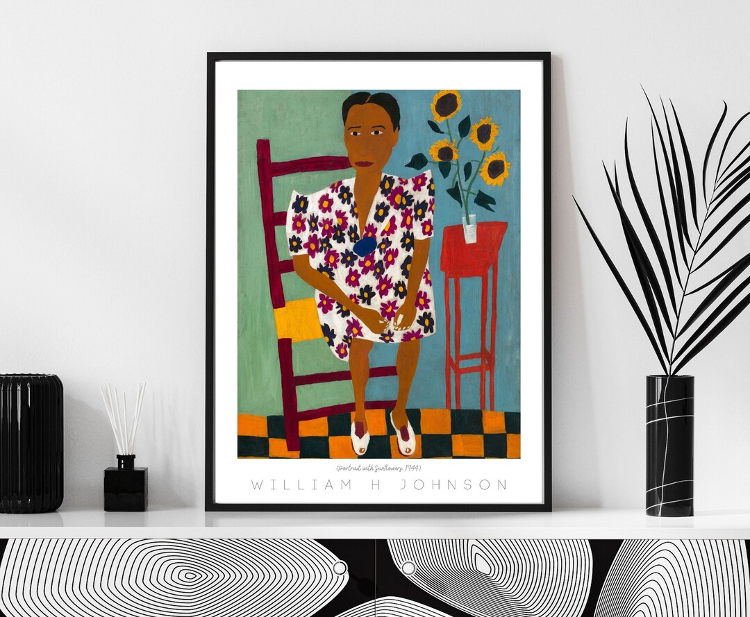 Vintage African American Art Portrait With Sunflower William H Johnson