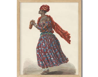 Vintage surinamesisk kvinna som dansar konsttryck: Afro-karibiskt porträtt (digital nedladdning 24x36 3824)
