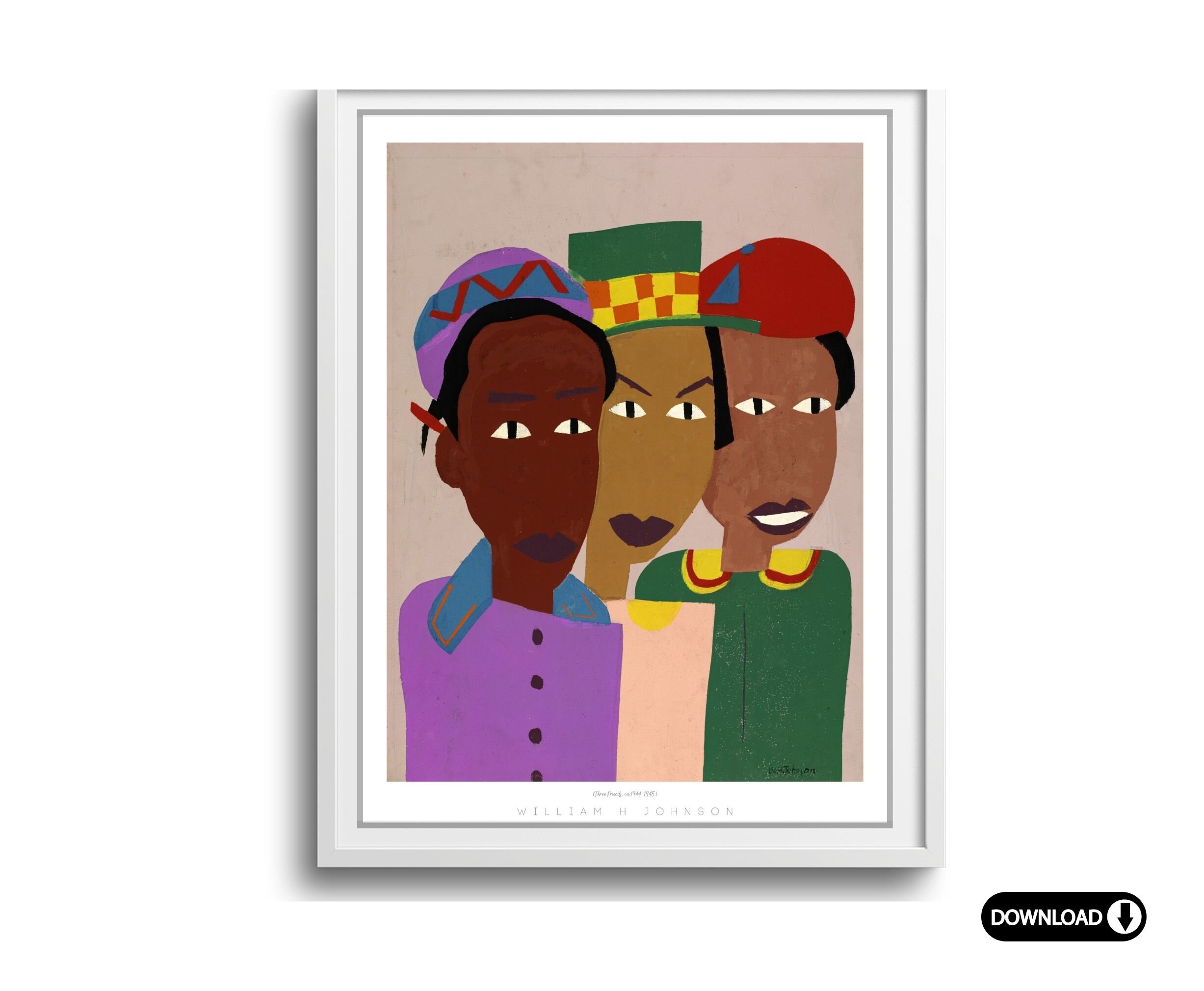 Vintage African American Art Three Friends William H Johnson Black Girl